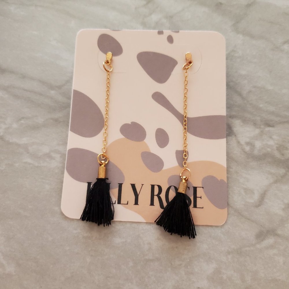 ✨ 3 for $15 Chain Black Thread Tassel Drop Dangle Earrings Modern Minimalist ✨